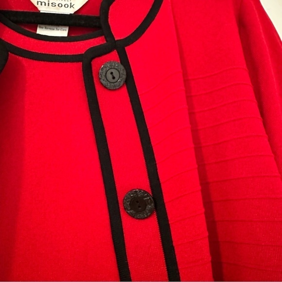 MISOOK Button Front Acrylic Cardigan Topper Womens Medium Red Black - Picture 3 of 5